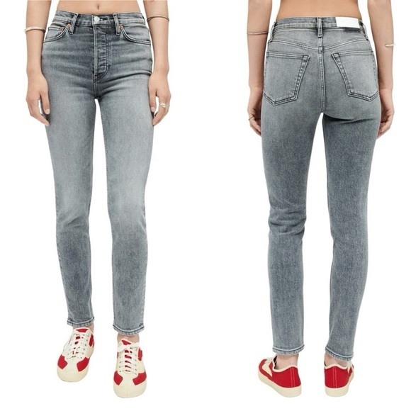 Redone 90s High Rise Ankle Crop in Silver Fade‎ - Picture 1 of 8